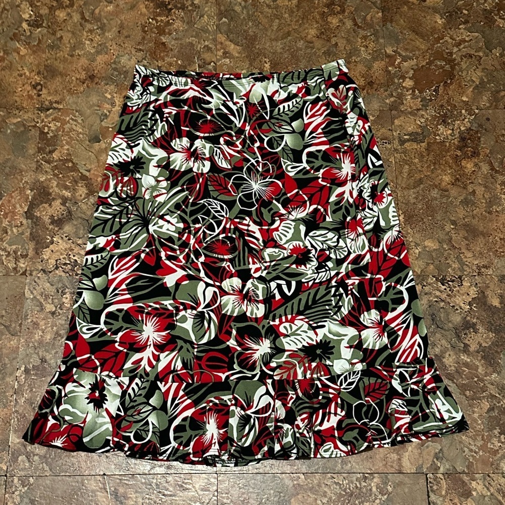 Stephen and Casey Tropical Floral Ruffled Hem Midi Skirt Size Medium